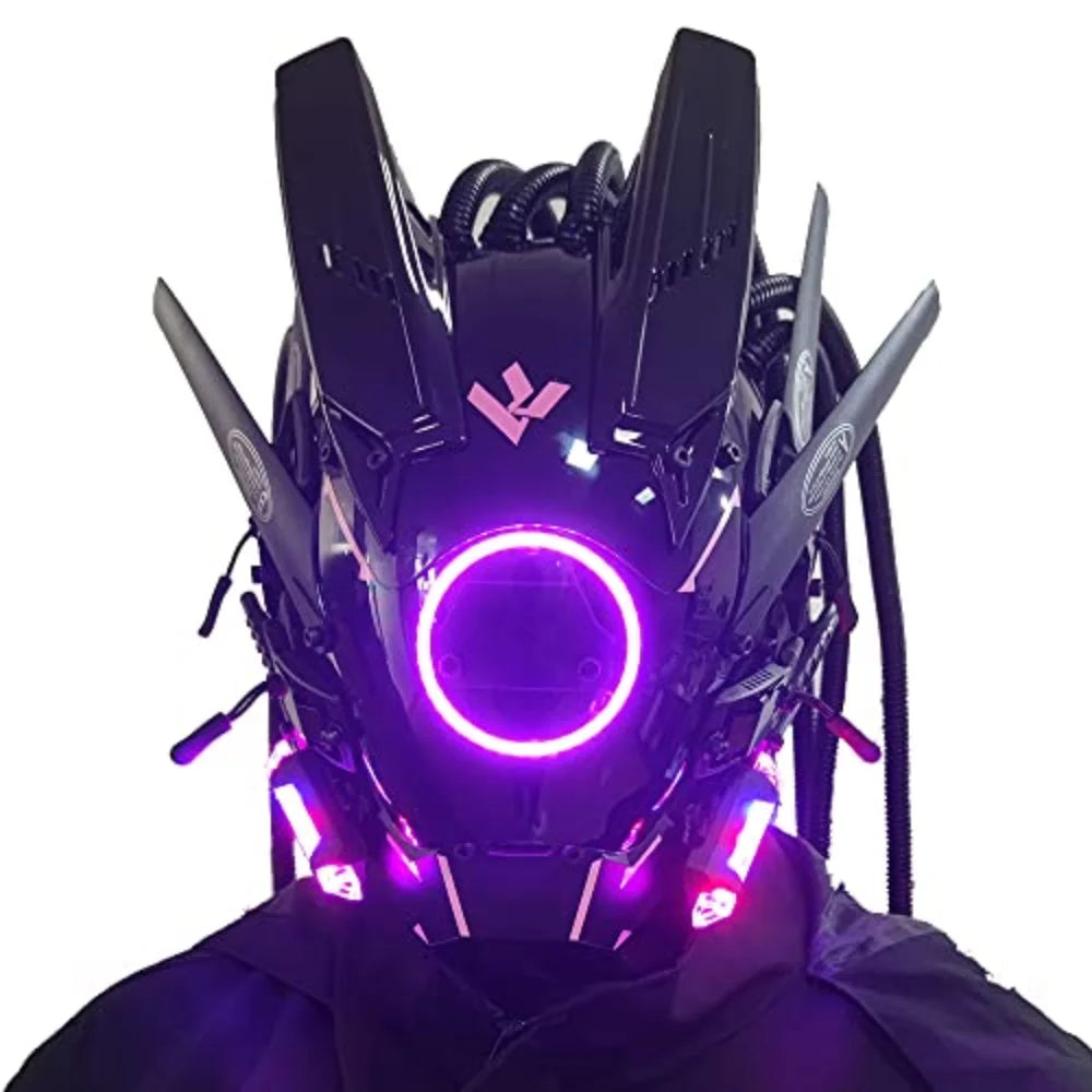 JAUPTO Cyberpunk mask  round lights with woven masks role-playing Halloween suitable for party music festival accessories