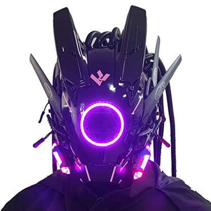 JAUPTO Cyberpunk mask  round lights with woven masks role-playing Halloween suitable for party music festival accessories