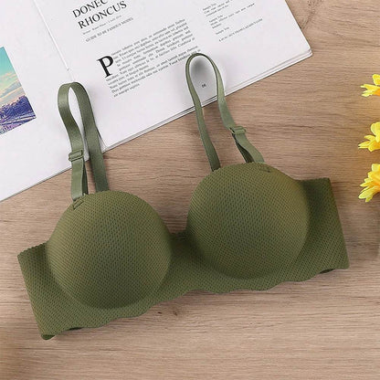 Female Gather Removable Shoulder Strap Solid Color Wireless Lingerie One-pieces Sexy Bras Push Up Seamless Underwear for Women - MarvelouStoree