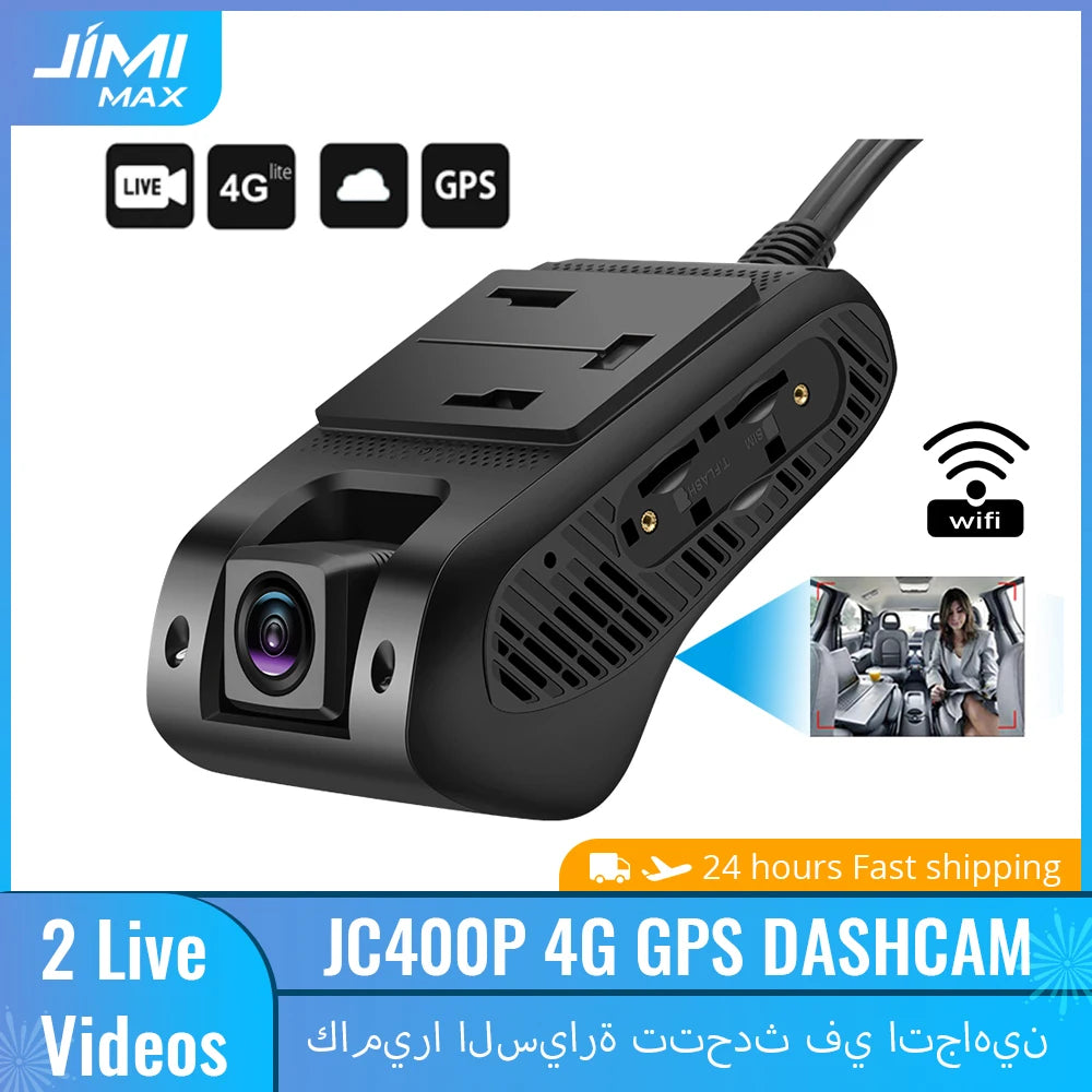 JC400P 4G GPS DashCam Live Car DVR JIMIMAX Wifi Hotspot 2 Stream Video Cut-Off Fuel 1080P Recorder Front & Inside Car Camera APP