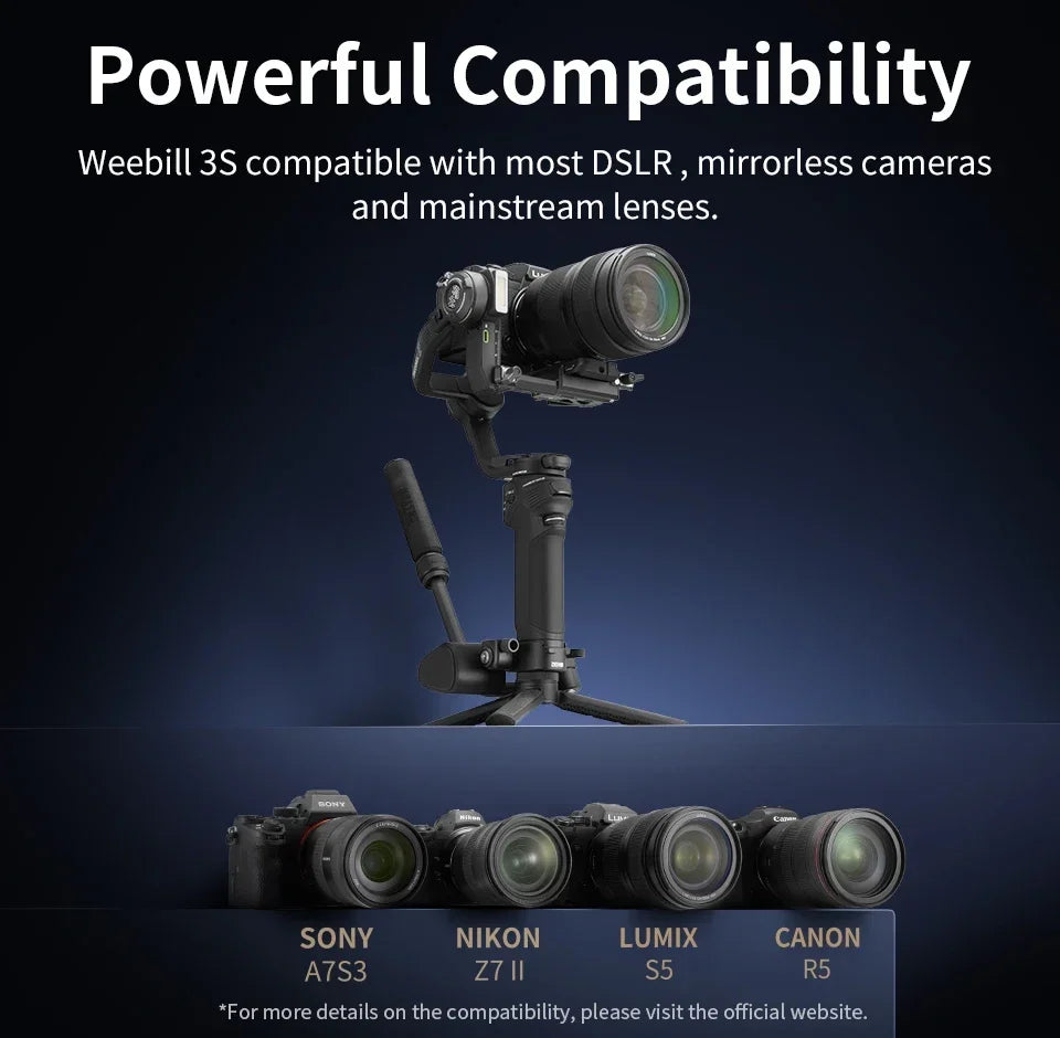 ZHIYUN Weebill 3S Stabilizer 3-Axis Handheld Gimbal for Sony For Canon for Panasonic for Nikon DSLR Mirrorless Cameras