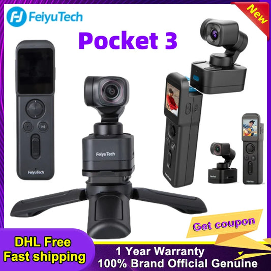 FeiyuTech Feiyu Pocket 3 Cordless Camera Stabilizer Gimbal Detachable 3-Axis 4K 60fps Footage Magnetic Attach Tracking Follow