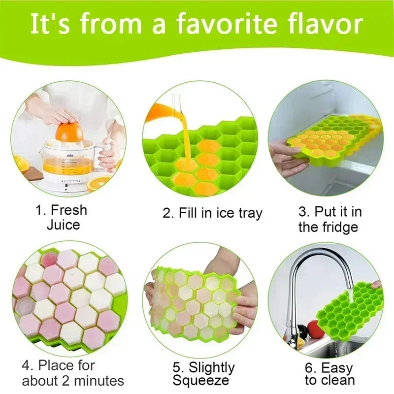 Large-capacity Ice Trays Silicone Mold Reusable Honeycomb Ice Cube Maker Food Grade Ice Maker with Lids Popsicle Mould Mold