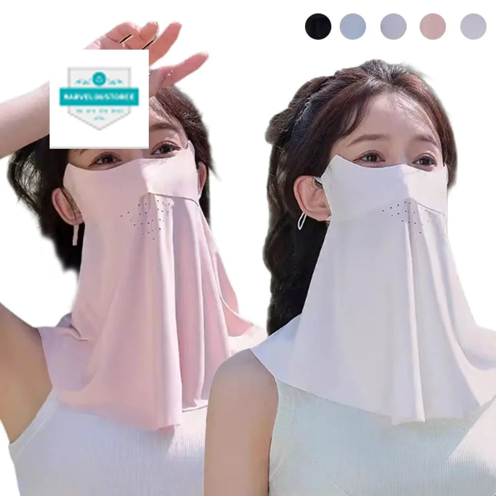 Summer UV Protection Sunscreen Mask Face Scarf Cycling Sunscreen Ice Silk Mask Face Cover Neck Wrap Cover Breathe Traceless Thin