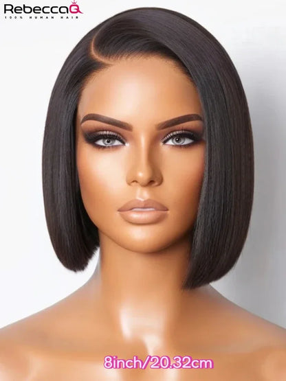 QVR Natural Black Short Straight Bob Wig Hairline Silky Glueless Lace Front Short Bob Wig Human Hair C Part Fits All Face Shapes