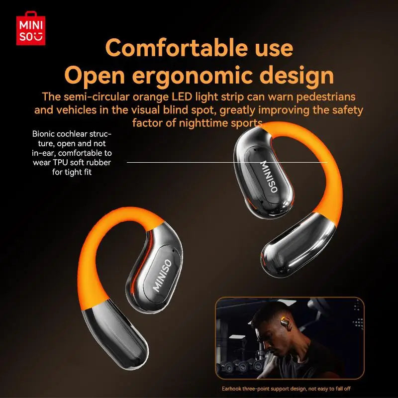 MINISO MS183 Open Ear Luminous Wireless Earbuds 360° Rote HIFI Sound Quality Sports Bluetooth Headphones IPX5 Waterproof