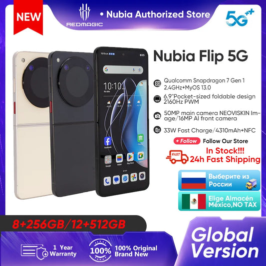 Global Version Nubia Flip 5G Foldable Design Smartphone Android 6.9" 120Hz OLED Folded Screen 50MP AI Dual Camera 33W Charging