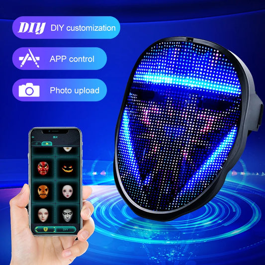 LED Glow Mask With Gesture Sensing RGB Full Color Variable Face DIY Photo Animated Editing Maske Halloween Gift For Party Rave