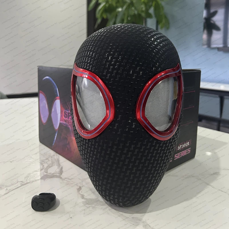 Mascara Miles Spiderman Headgear Cosplay Moving Eyes Electronic Mask Spider Man 1:1 Remote Control Toys For Adults Kids Gift