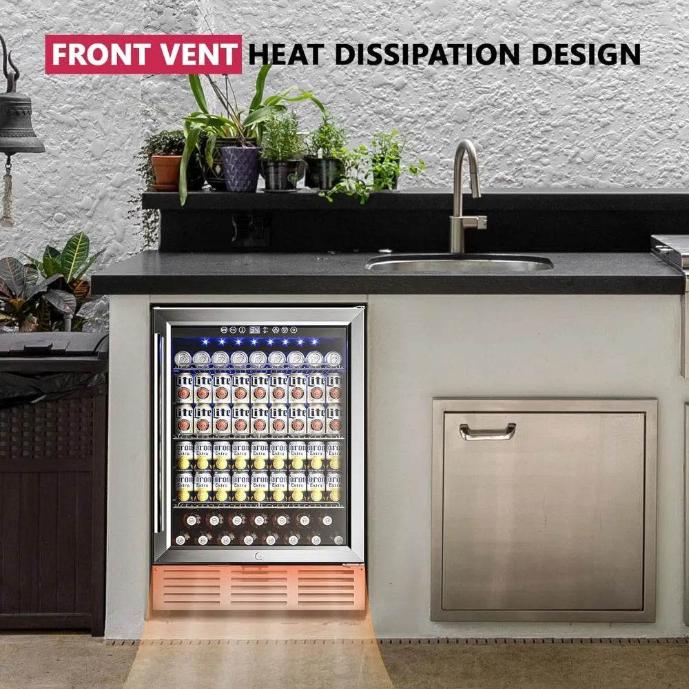 24 inch beverage refrigerator, 180 can beverage cooler built-in or independent, under counter refrigerator with glass door - MarvelouStoree