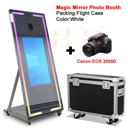 Portable Mirror Photo Booth Selfie Machine 32in Touch Screen Built-in Mini PC 65 inch Magic Mirror Photo Booth for Partys Events