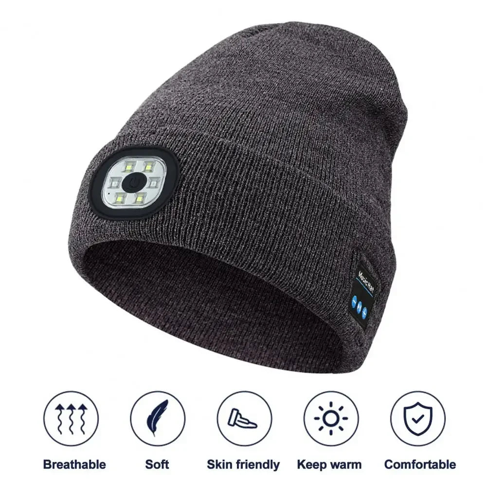 Hands-free Beanie Rechargeable Bluetooth Led Hat Headset Bright Wireless Music Headphone Player Winter Warm Cap Night Jogging