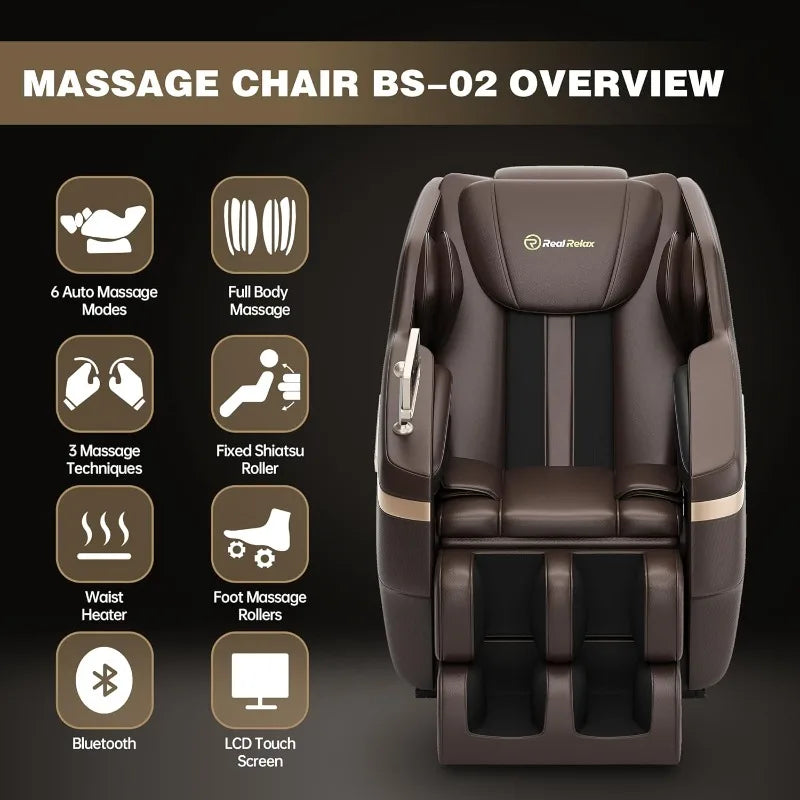 Real Relax 2024 Massage Chair Zero Gravity Full Body Airbags, 8 Fixed Points Massage Rollers with 6 Auto Modes, Bluetooth, Foot