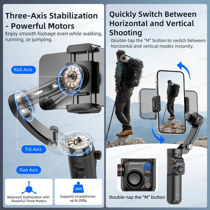 Handheld 3-Axis Gimbal Filming Stabilizer for cell phone mobile with Wireless Remote for iPhone Smartphone Face Tracking Video