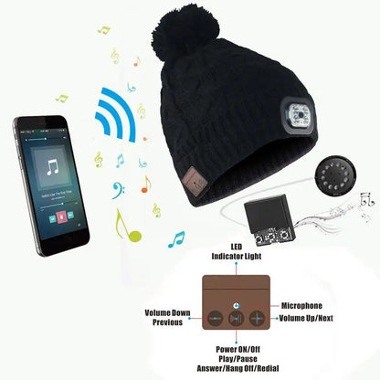 Microphone Headphone Music Smart Caps Beanie Knitted Plus Velvet Winter Hat With Headphone LED Wireless Bluetooth