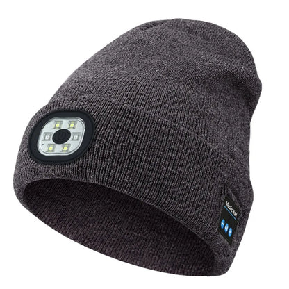 Bluetooth LED Light Woolen Hat Removable Rechargeable Music Warm Beanie With Button Battery Warning Light