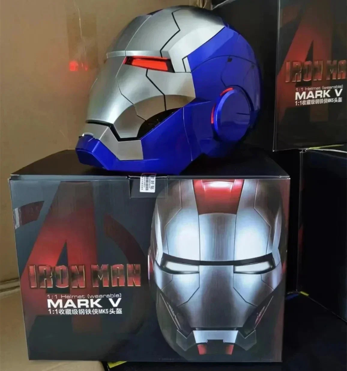 Marvel Iron Man Autoking 1/1 Mk5 Helmet Remote And Voice Control Iron Man Automatic Helmet Mask With Led Light Figure For Boys