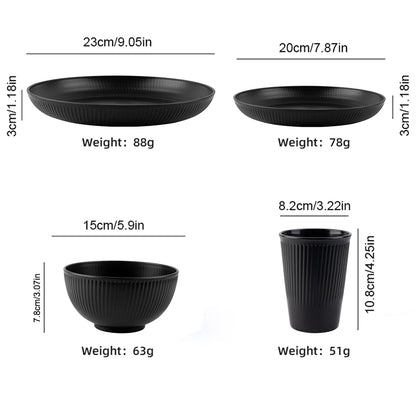 Black Wheat Straw Cutlery Set 4Pcs/16Pcs Bowl Cup Dish Set Portable Tableware Set Dinnerware Kits for Picnic Camping