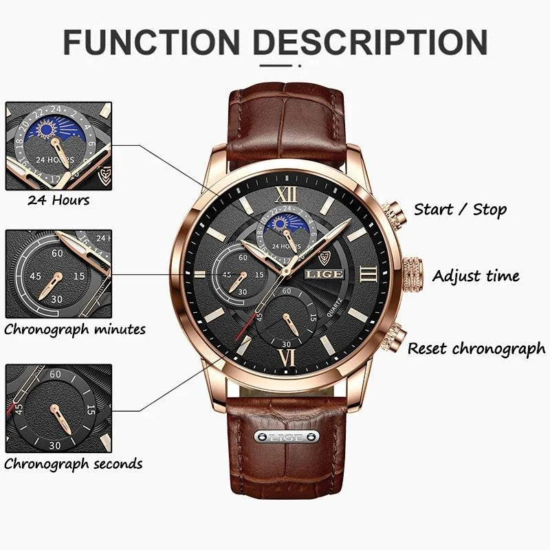 New LIGE Men's Watches Top Brand Luxury Men Wrist Watch Man Leather Quartz Watch Sports Waterproof Male Clock Relogio Masculino - MarvelouStore