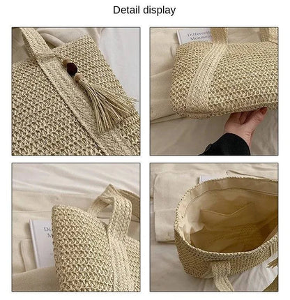 Elegant Ladies Straw Woven Handbag Women Holiday Beach Commute Casual Tote Top-Handle Bags Fashion Retro Shoulder Bags 2024