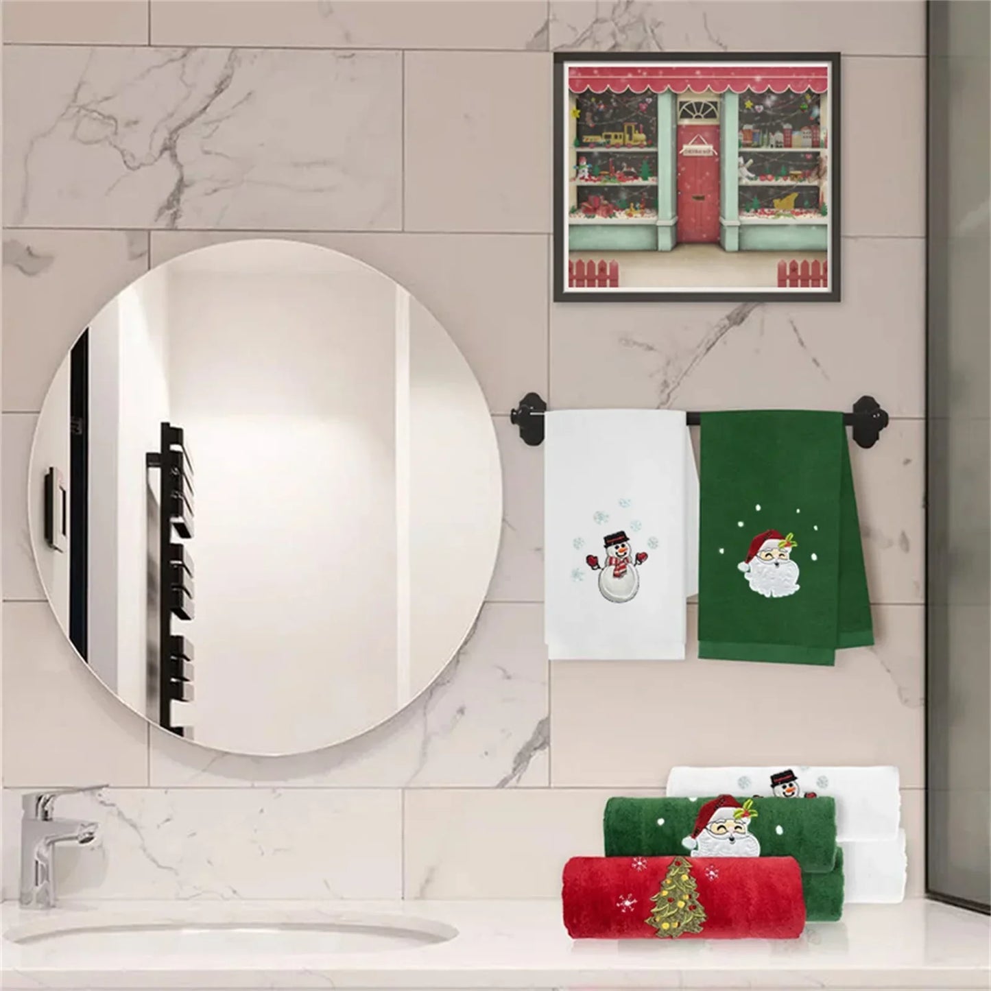 2025 New Year Towel Classic Solid Xmas Tree/Snowman/Santa Claus Embroidery Bath Towel 45x30cm Christmas Hand Towels Set