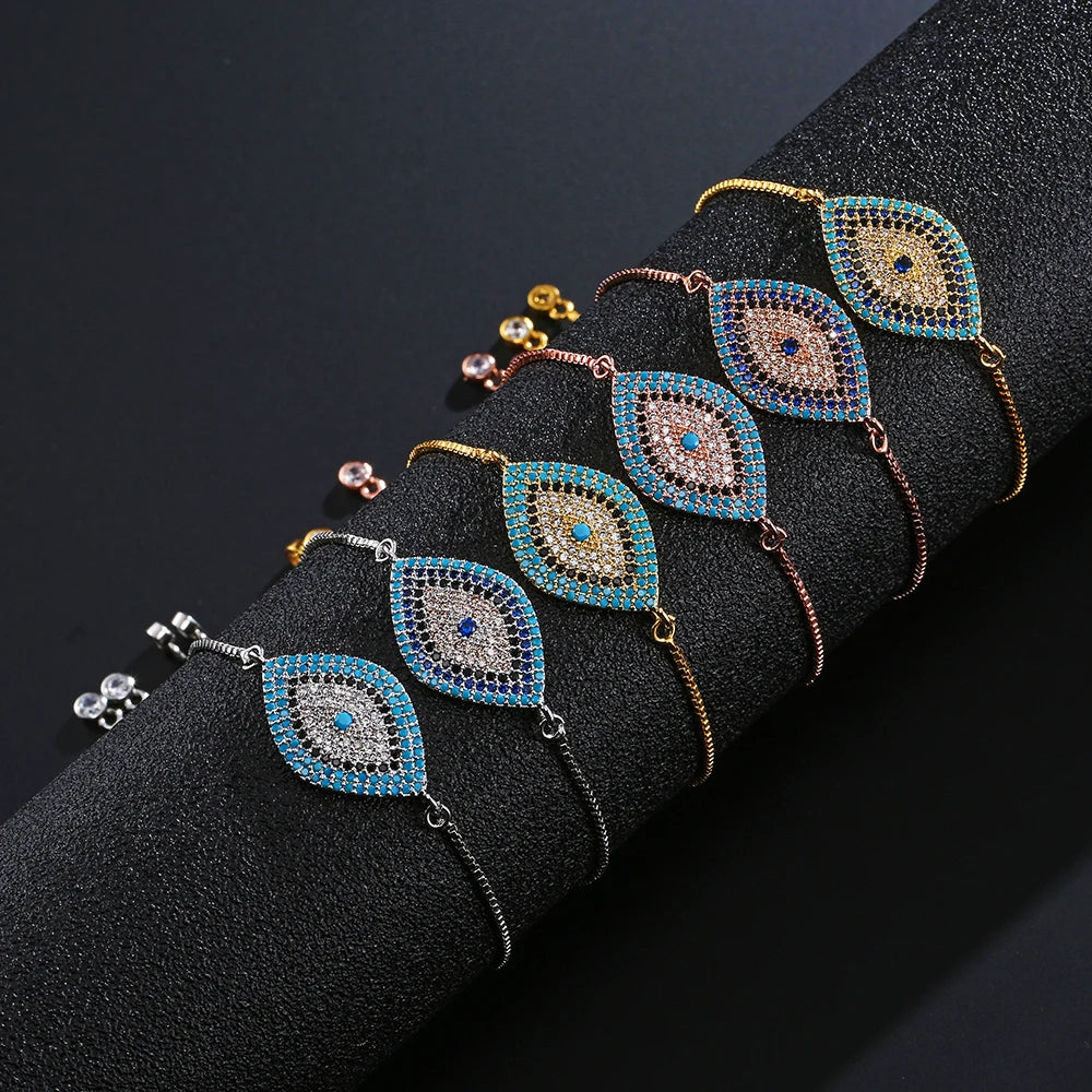 Mafisar 2024 Trendy Turkish Gold Color Evil Eye Bracelet Adjustable AAA CZ Pave Setting Female Luckry Party Jewelry Gift