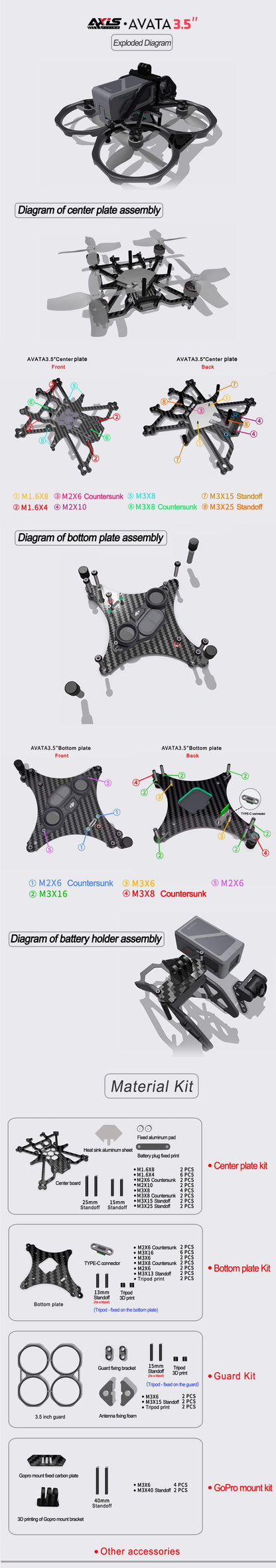 Axisflying AVATA 3.5 Upgrade Frame Kit with C157-2 Motor for  DJI FPV Drone DIY Part