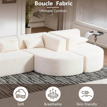 Sectional sofa, 4 free sectional sofas, modern upholstered sofa in Boucle fabric with 2 chaise longues and 5 cushions, beige - MarvelouStoree