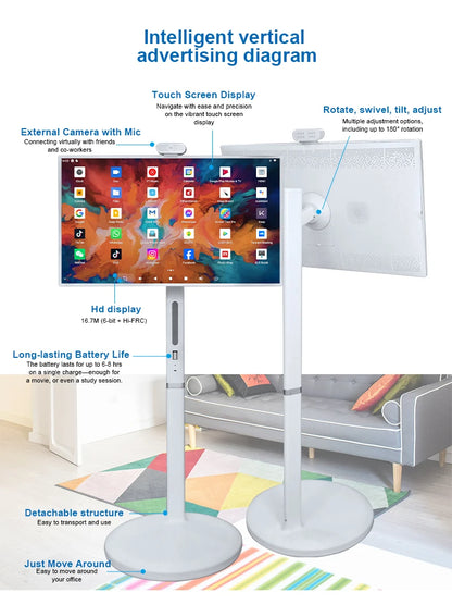 Wireless Smart Screen 1080P Portable Monitor with 32" Touch Screen Display Android 12 Battery(7800mAh) 48 Megapixel Camera