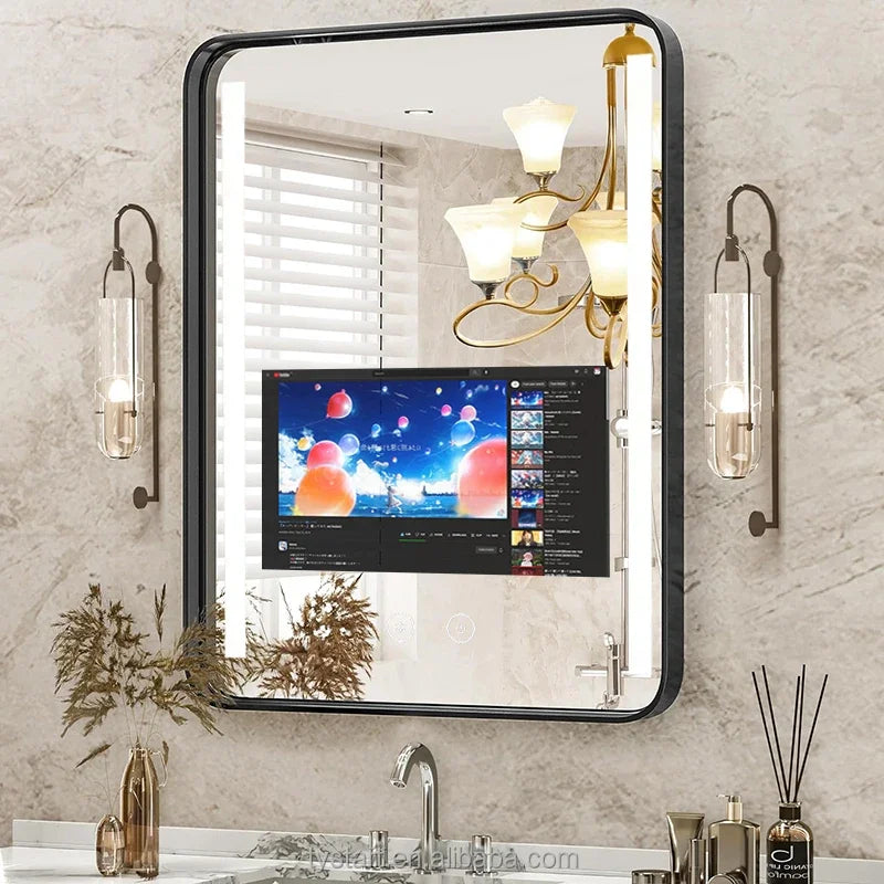 Factory Price Wall Mounted Magic Mirror Anti-Fog IP65 Waterproof Hotel Bathroom Touch Screen Mirror With Tv Android Smart Mirror