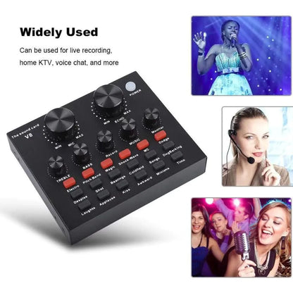 V8 Sound Card Audio Interface External USB Live Broadcast Microphone Sound Card for PC,Mobile,Record