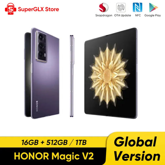 Global Version Honor Magic V2 5G Foldable LTPO OLED 120Hz Display 7.92" 50MP Rear Cameras Snapdragon 8+ Gen 2 5000mAh 66W NFC