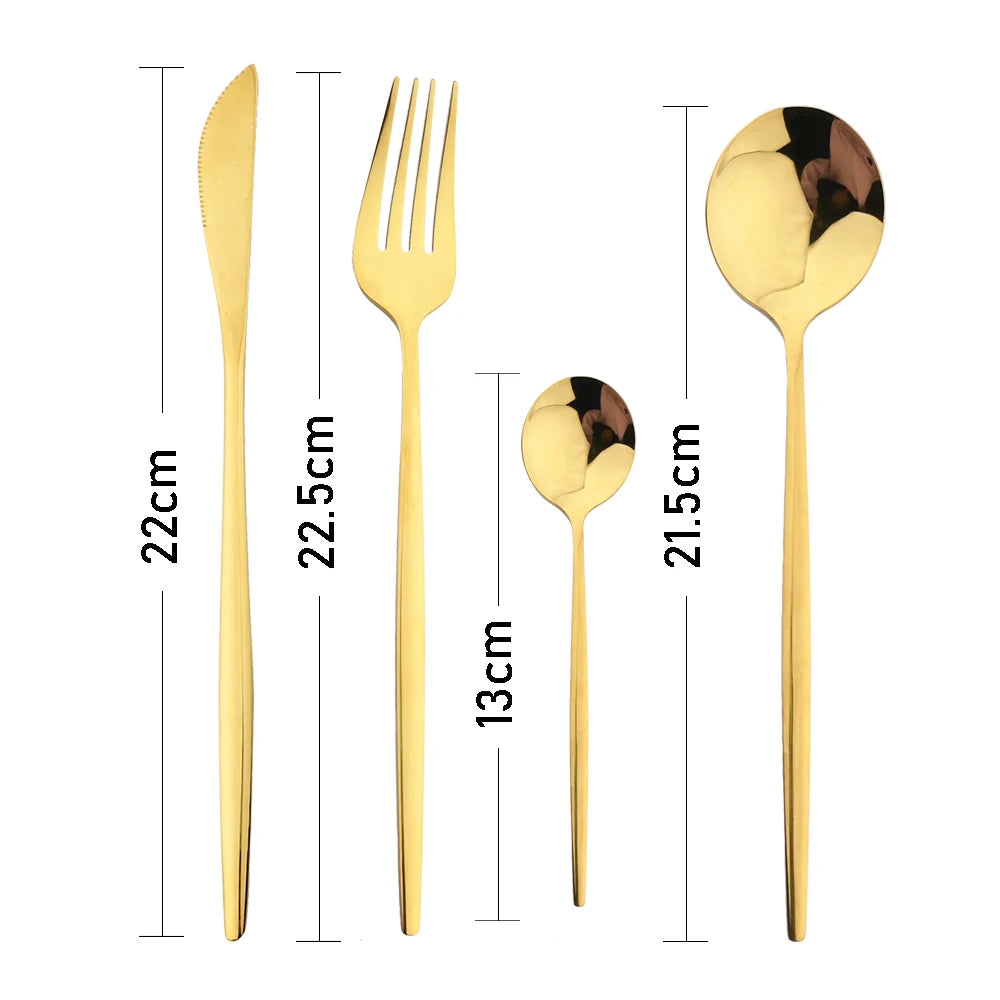 24Pcs Black Handle Golden Cutlery Set Stainless Steel Knife Fork Spoon Tableware Flatware Set Festival Kitchen Dinnerware Gift