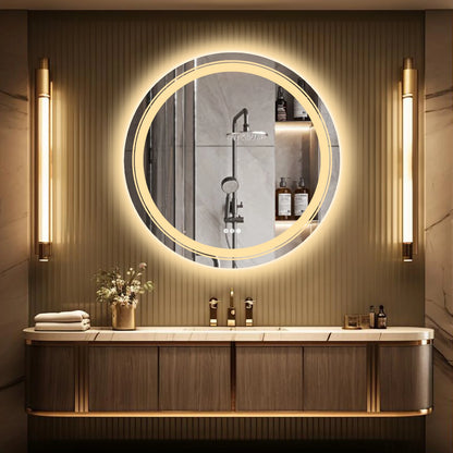 Large Round  LED Lighted Bathroom Mirror Wall Mount Vanity Frameless Backlit Touch Dimmer Switch Anti-Fog 3 Color