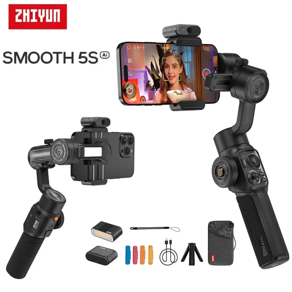 ZHIYUN Official SMOOTH 5S AI Handheld Stabilizer Gimbal 3-Axis Gimbals Fill Light Phone Stabilizer for iphone 13 pro max Samsung