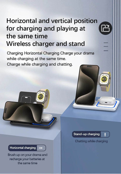 30W LED Fast Wireless Charger Stand 3 in 1 Foldable Charging Station For iPhone 15 14 13 12 11 Apple Watch 9 8 7 6 5 Airpods Pro - MarvelouStoree