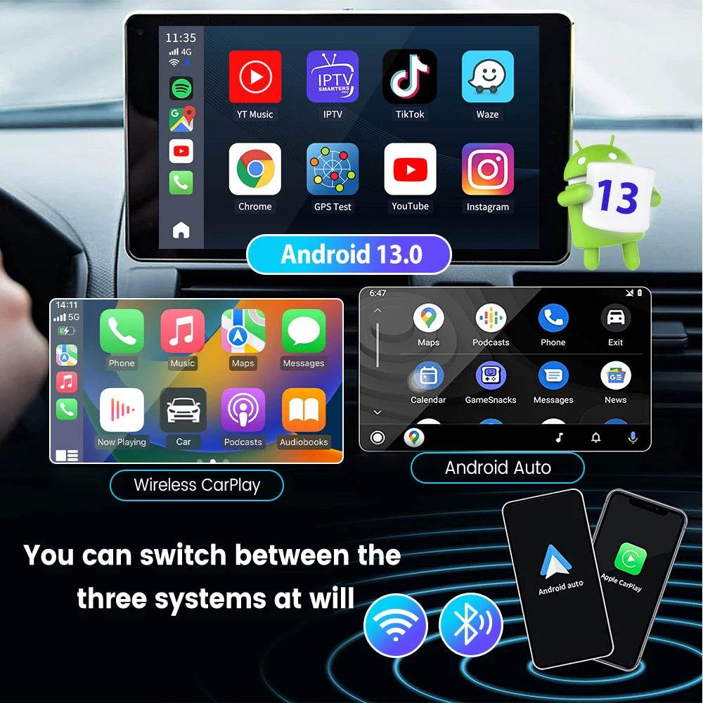 Android 13 CarlinKit Android Auto Wireless CarPlay AI TV Box QCM6125 8-Core Split Screen 64G 128G For Netflix YouTube Play Store - MarvelouStoree