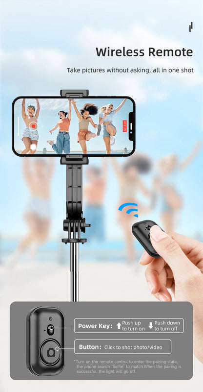 W&O C01 Telescopic Selfie Stick Tripod Monopod Stand Mobile Phone Support Wireless Gimbal Stabilizer For iPhone Android Holder