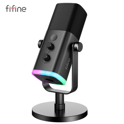 FIFINE USB/XLR Dynamic Microphone with RGB Control/Headphone jack/Mute,MIC for PC Gaming Recording Streaming AmpliGame-AM8