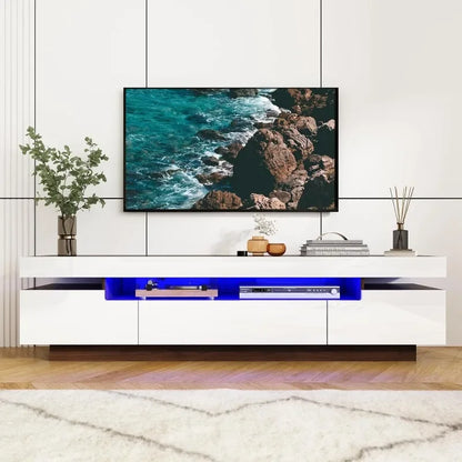 70IN TV Stand for 75/80 inch TV,Modern LED TV Stand for Living Room,High Gloss Entertainment Center with Storage Drawer