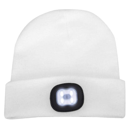 LED Beanie Hat with Light,USB Rechargeable Hands Free 4 LED Knitted Headlamp Cap