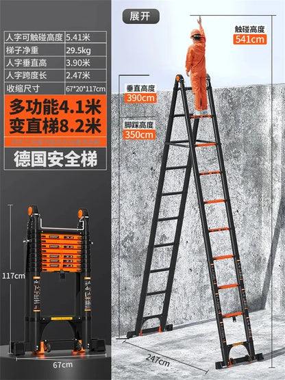 Multifunction Folding Ladder Aluminum Alloy Telescopic Ladder Thickened Herringbone Ladder Portable Lift Engineering Stairs