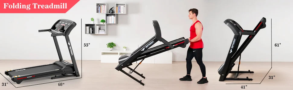 Folding Treadmill with Auto Incline 15%, 3.5HP, 350 Lb Capacity, 11 MPH, 50" x 19" Ultra Large Running Area, Heart Rate Monitor