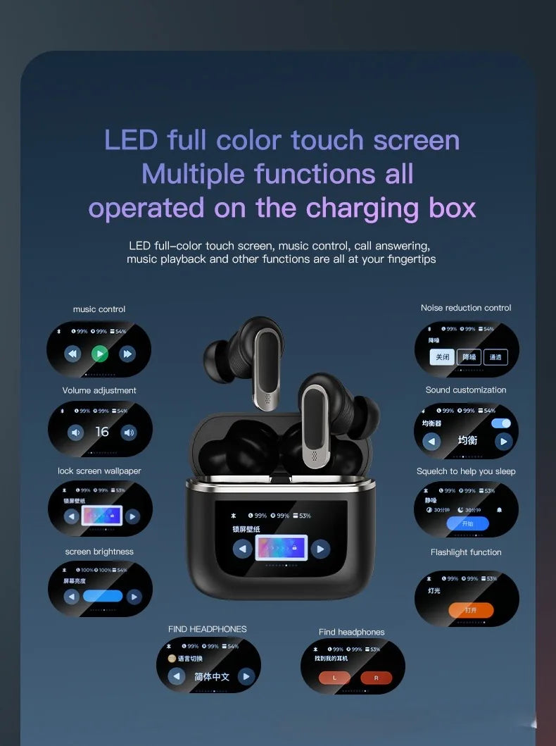 Wirele Bluetooth translation  headphones business full-color touch screen translation earbuds simultaneous translation headphone