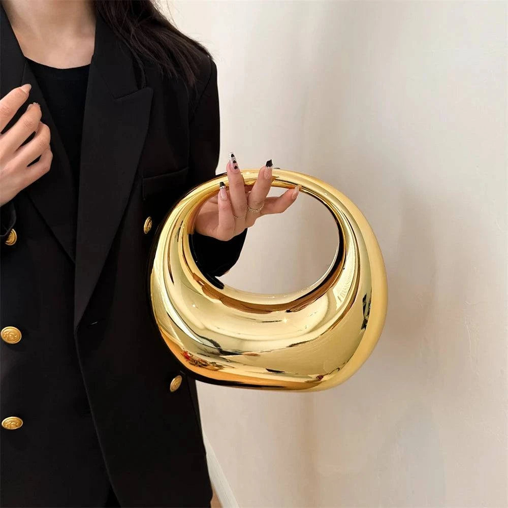 MOODS Golden Evening Handbag For Women PVC Wrist Bag Dinner Party Wedding Round Handle Clutch Purse 2024 Luxury Designer Handbag