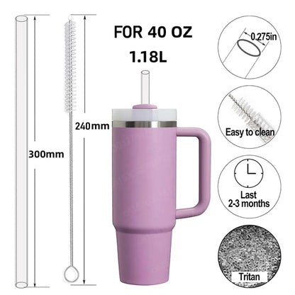 Replacement Transparent Straw Compatible with Stanley 40 oz 30 oz Cup Tumbler,Reusable Straw with Cleaning Brush,Clear