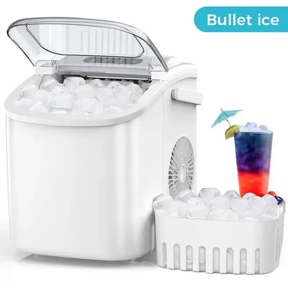 COWSAR Bullet Ice Maker Countertop with Self-Cleaning, 26.5lbs/24Hrs, 6 Mins/9 Pcs Bullet Ice, Portable Ice Maker