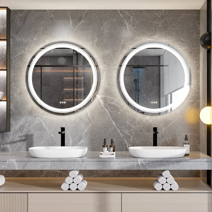 Large Round  LED Lighted Bathroom Mirror Wall Mount Vanity Frameless Backlit Touch Dimmer Switch Anti-Fog 3 Color