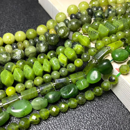 Wholesale 100% Natural Green Jade Cylinder Square Irregular Faceted Round Stone Beads for Jewelry Making Diy Bracelet Charms