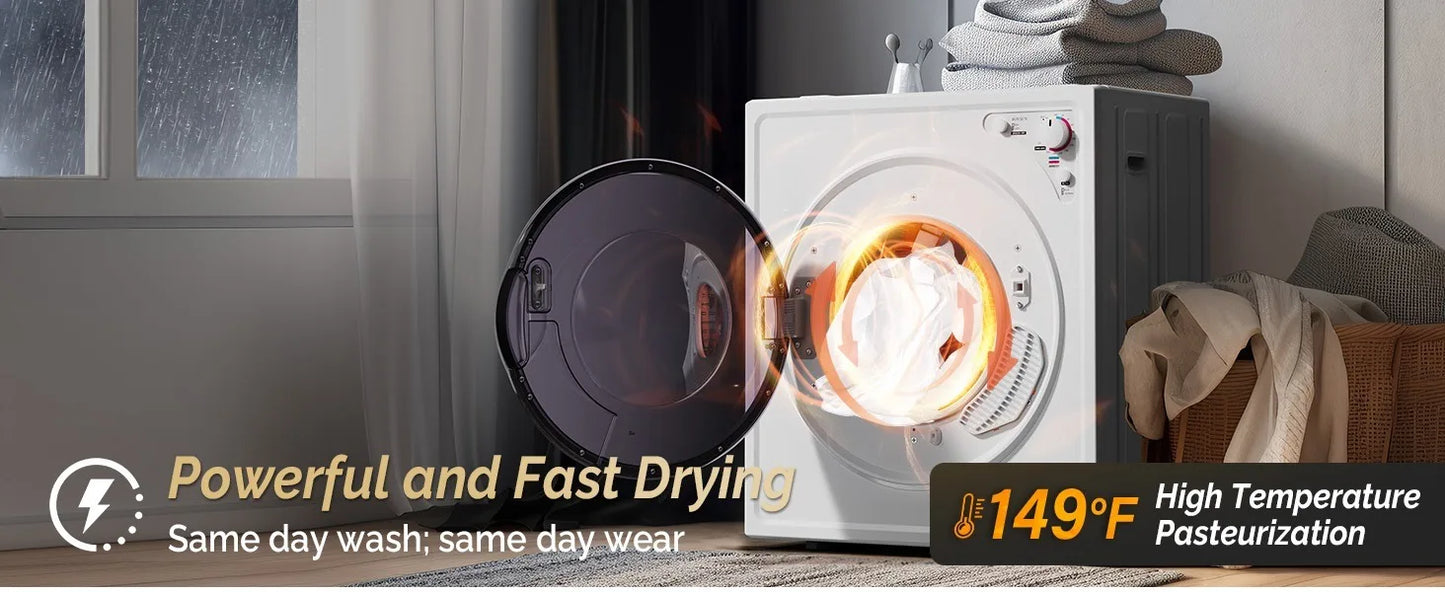 Portable Clothes Dryer, Electric Compact Front Load Tumble Laundry Dryer with Stainless Steel Tub & Easy Control Knob, Home,Dorm